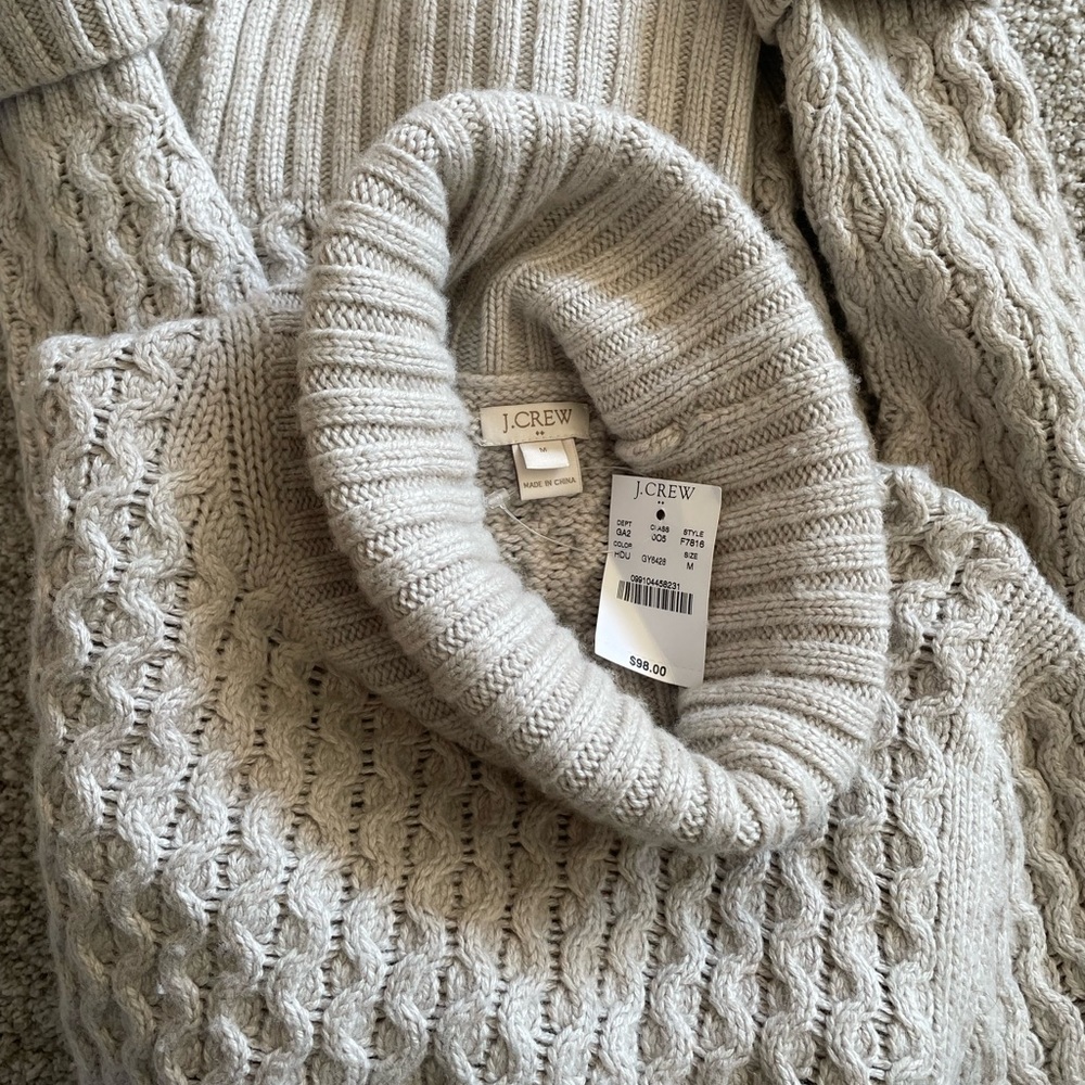 NWT J.Crew Cable Knit Cowl Neck Sweater